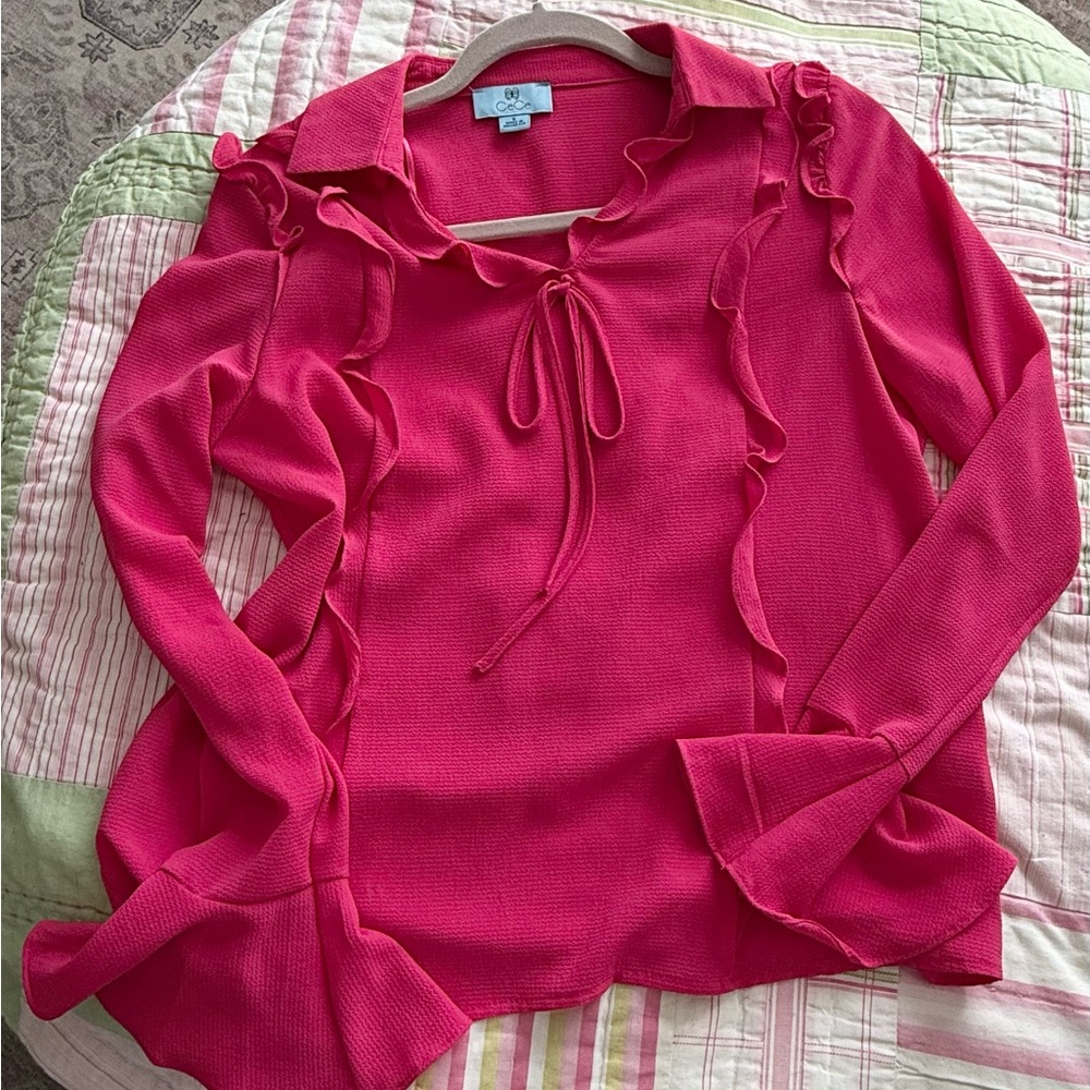 CeCe Fuchsia Ruffle Trim Top - Picture 10 of 11